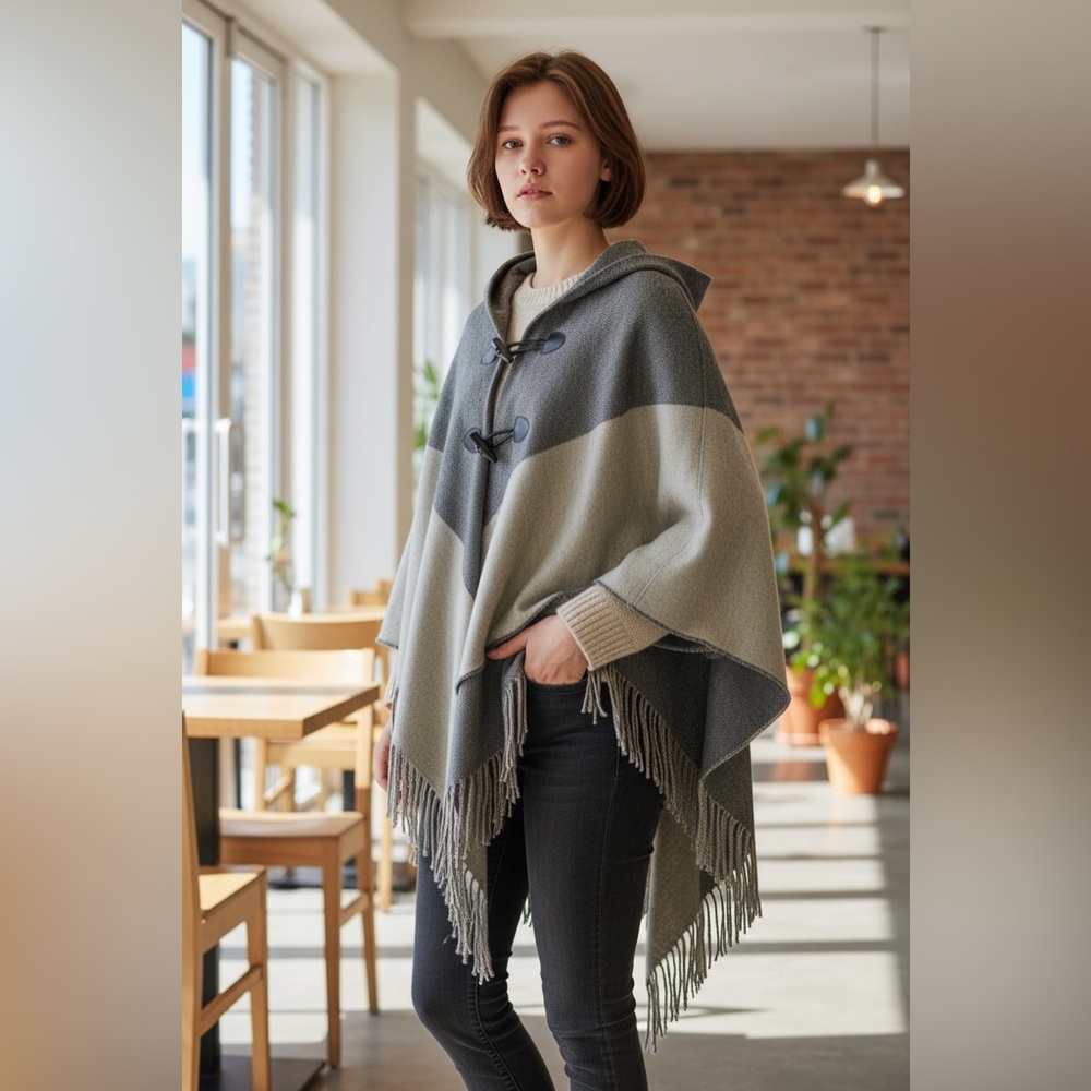 Apt. 9 Beige and Gray Women's Poncho